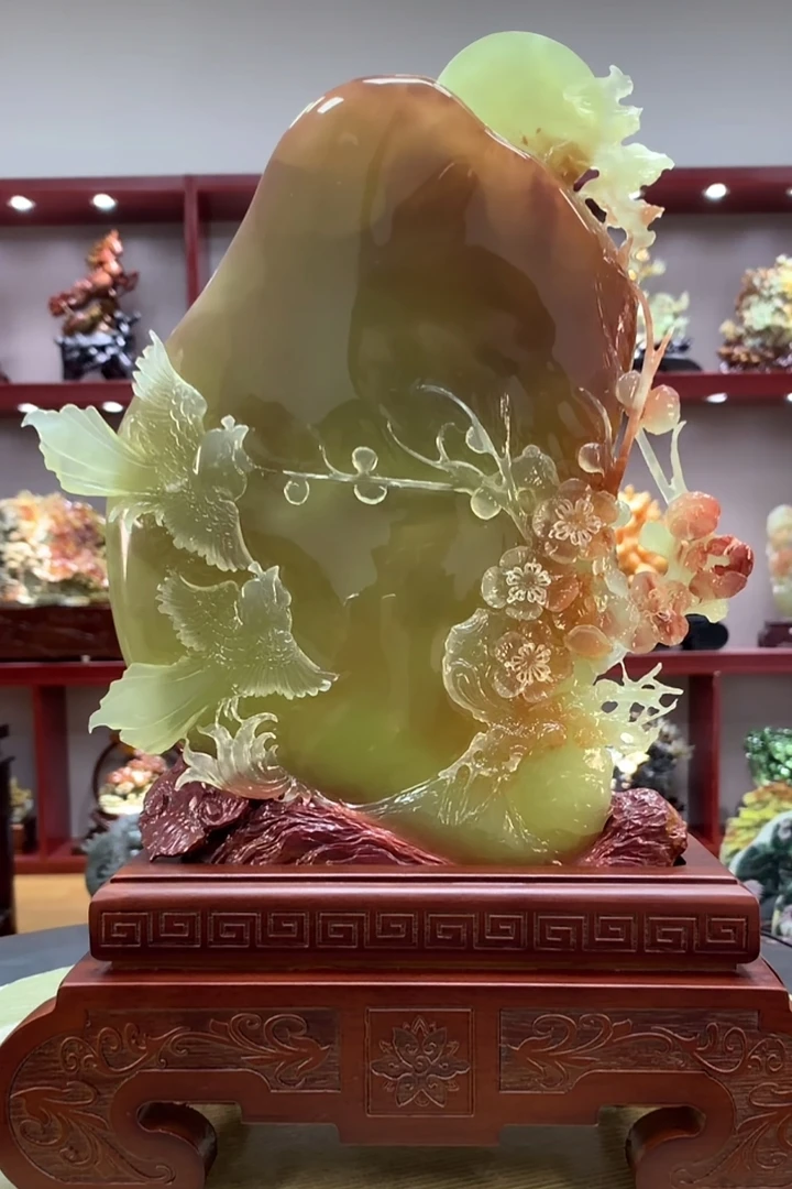 6002家居装饰摆件玉石雕刻电视柜玄关中式创意书房山水花鸟白菜