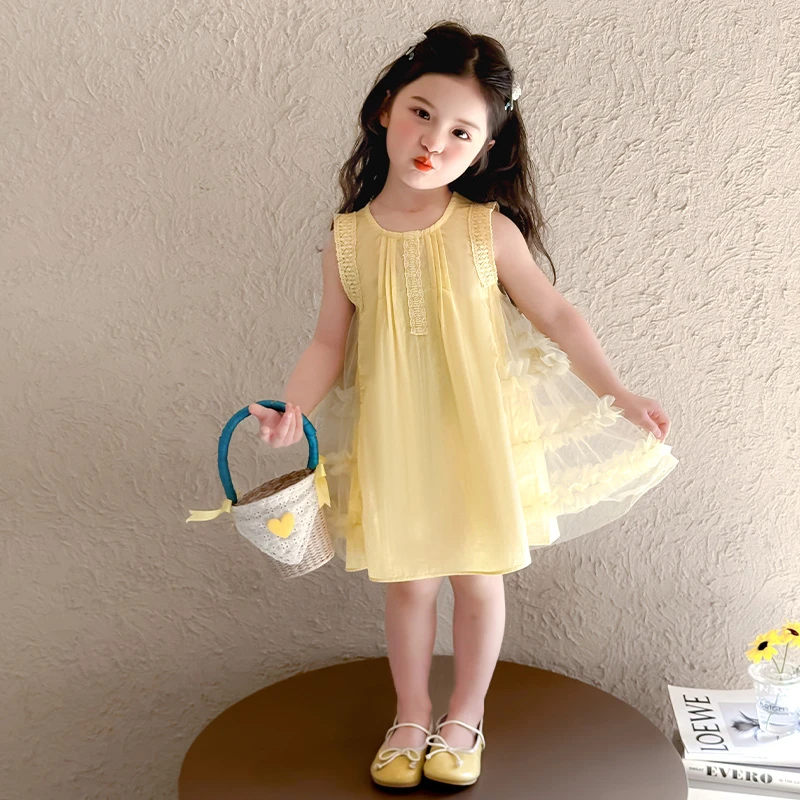 女童连衣裙夏装2025新款洋气儿童甜美网纱无袖公主裙夏季宝宝裙子