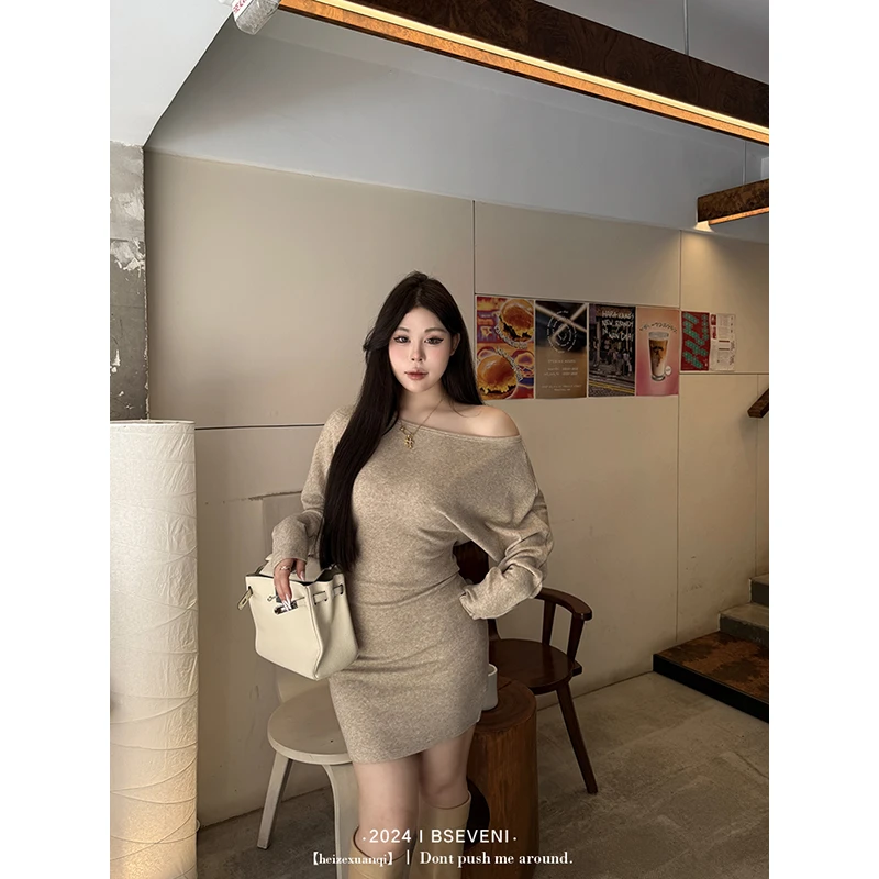 黑泽玄七斜肩连衣裙早春新款韩系设计感通勤收腰显瘦女