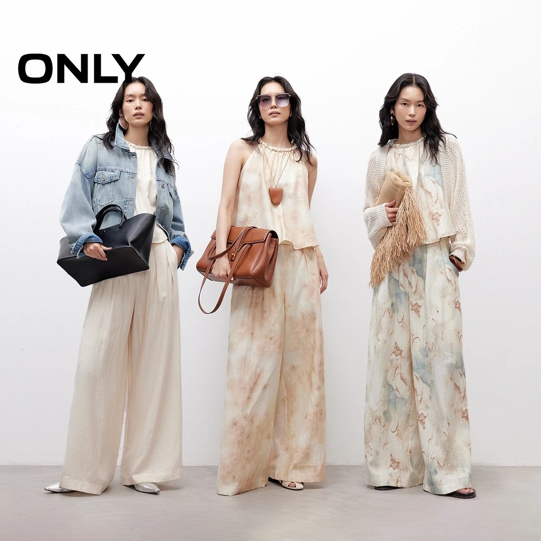 ONLY秋季轻薄宽松亚麻套装休闲裤女纯欲慵懒风女装|125144001