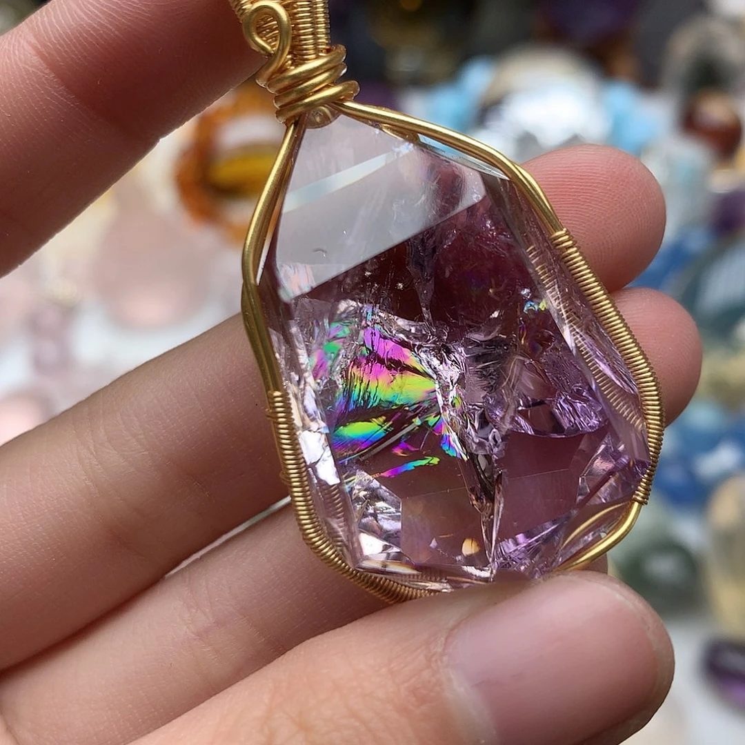 未镶嵌水晶珠宝半成品紫阿塞吊坠