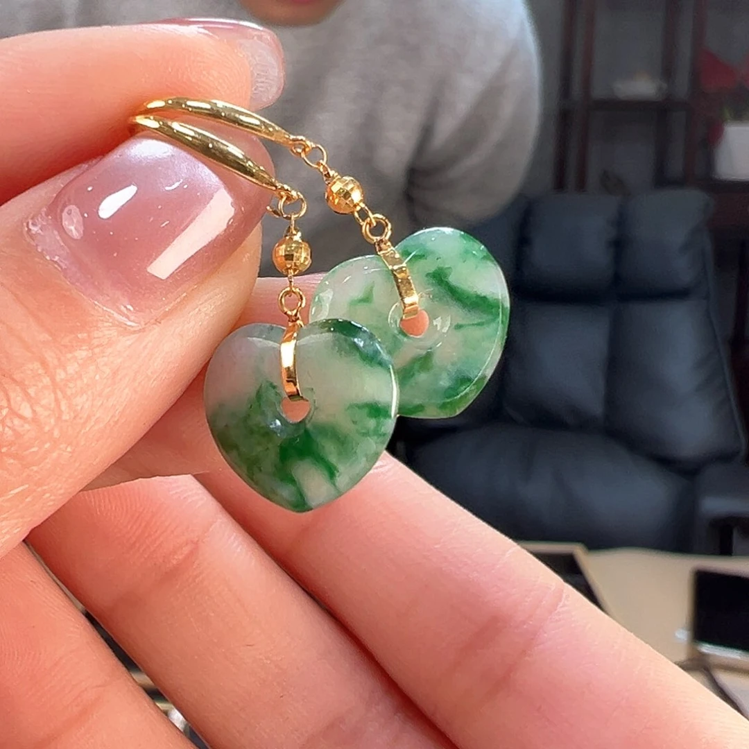 翡翠耳饰18K金镶嵌耳环10