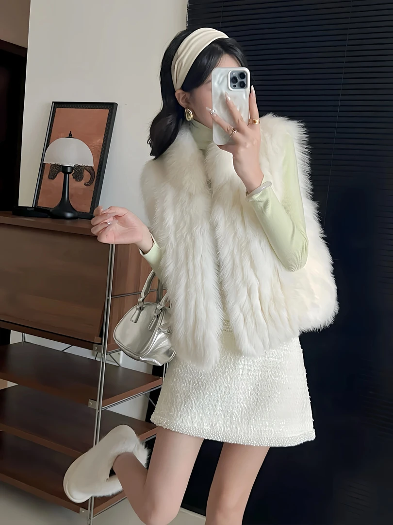 人造皮草 【早冬暮色】新款加密车条皮草马甲女显瘦毛毛外套