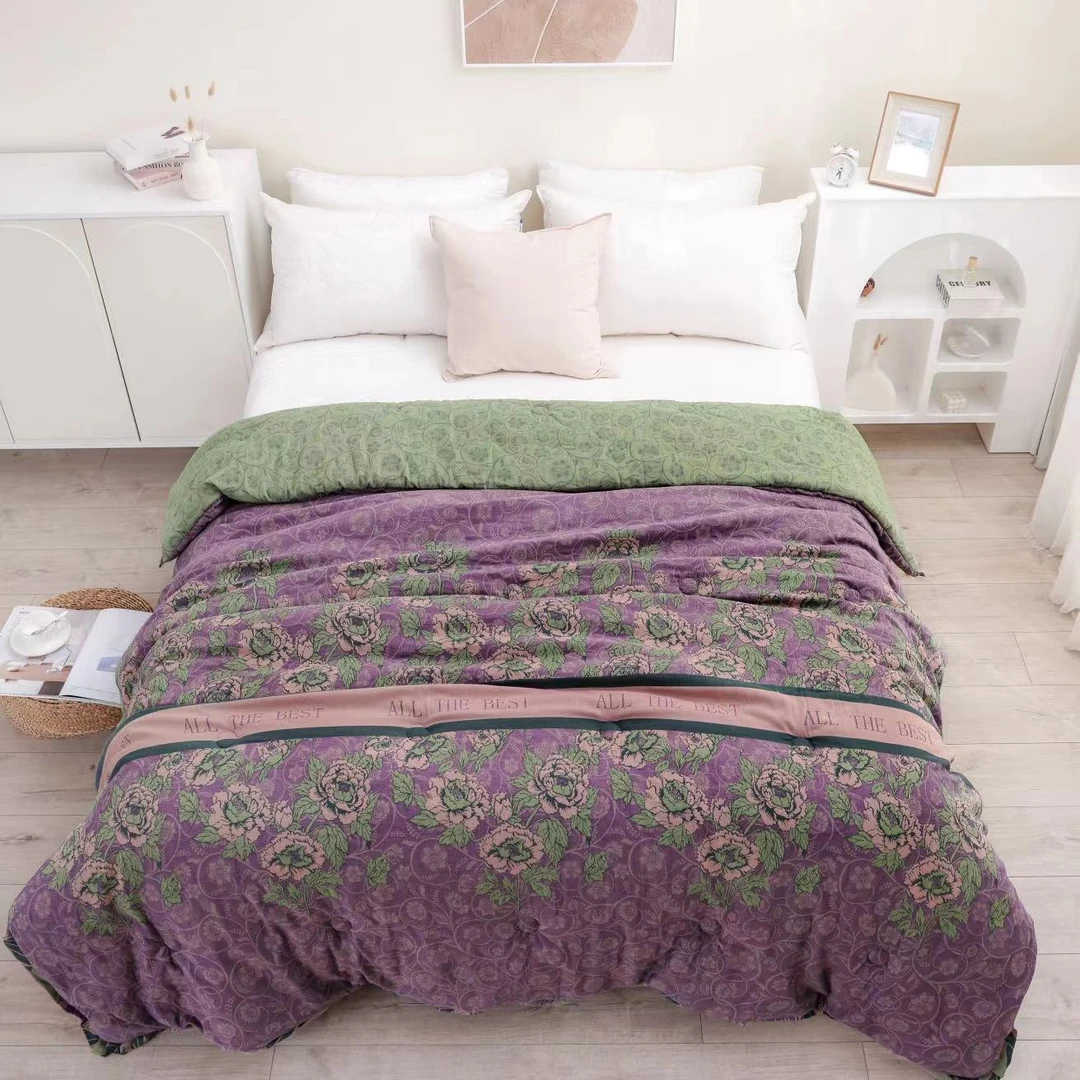 【梦玫瑰 双层纱被子】2X2.3米 双人加大纯棉双层纱大豆纤维被