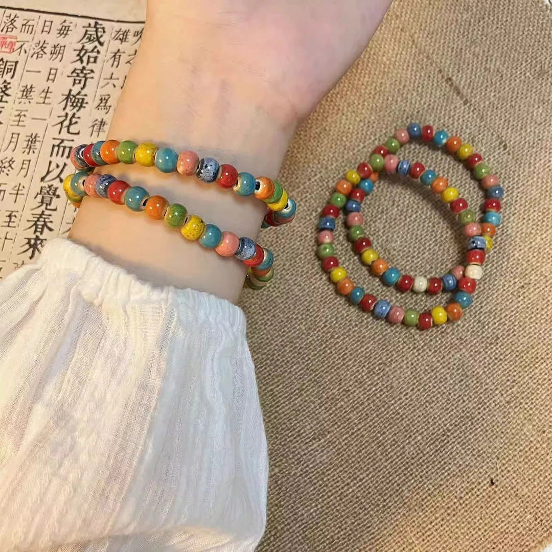 非金属亚克力手链 多巴胺彩色串珠手链波西米亚手串弹力叠戴Z2332