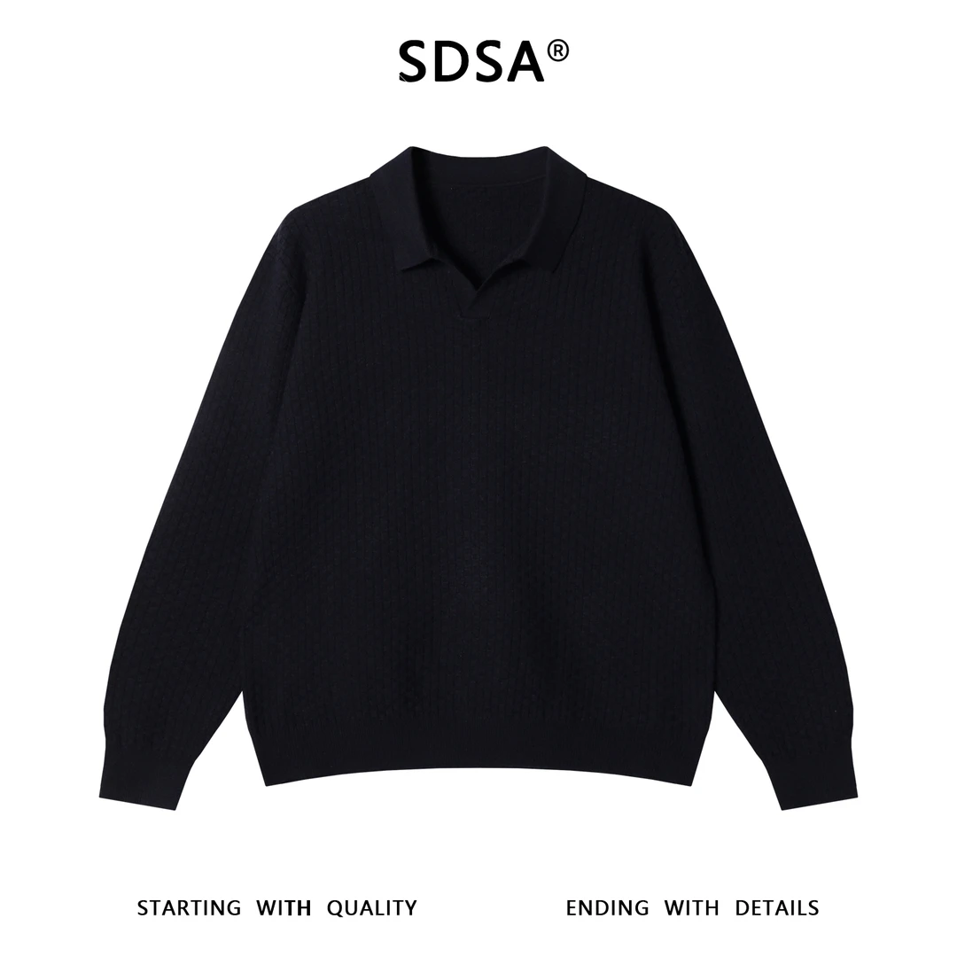 SDSA男士秋冬新款痞帅男装复古格纹海鸥领设计针织衫百搭时尚毛衣