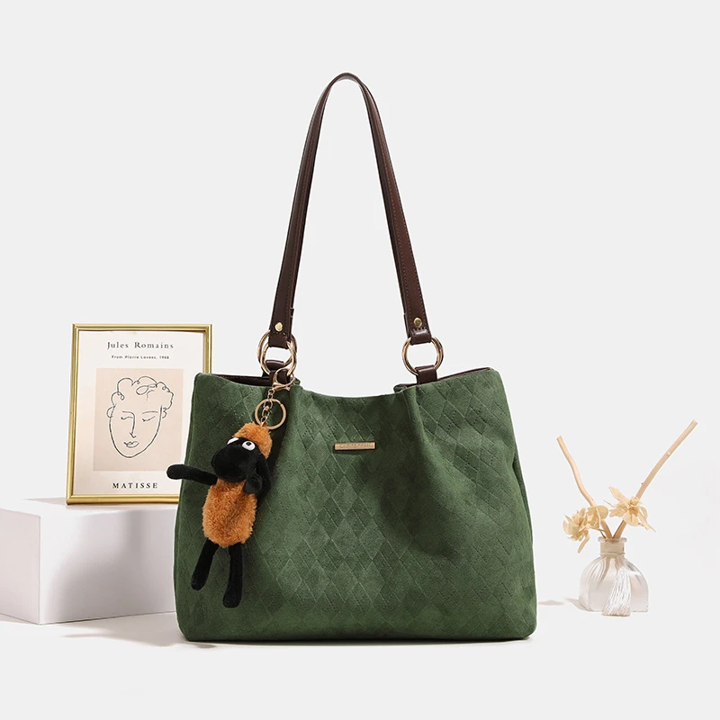 小众托特包女新潮菱格纹大容量学院风大学生上课单肩包休闲手提包