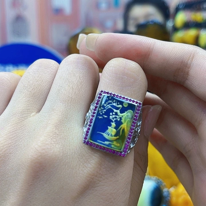 琥珀银S925镶嵌颈饰戒指