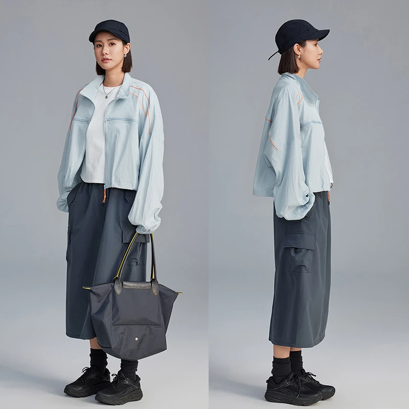 CLOUDSPACE/云上生活【蓝天外套】撞色肩线立领抽绳短外套秋上衣女