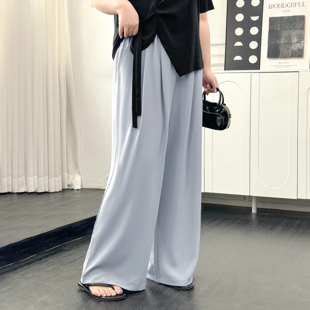 DX8037大码女装【冰丝雪雾裤】三种裤长凉感夏季胖mm垂感休闲阔腿裤