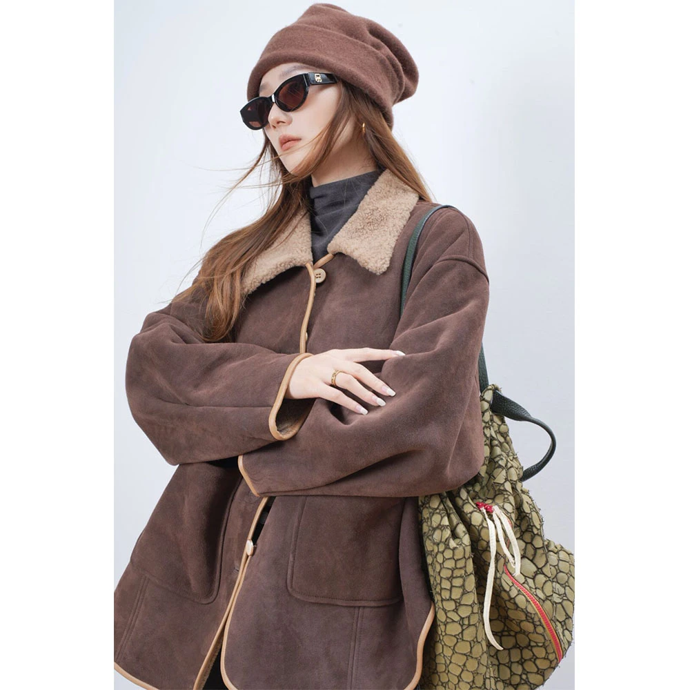 佰力郎/【82802/82877】经典工装简约大气进口皮毛一体外套皮草冬季