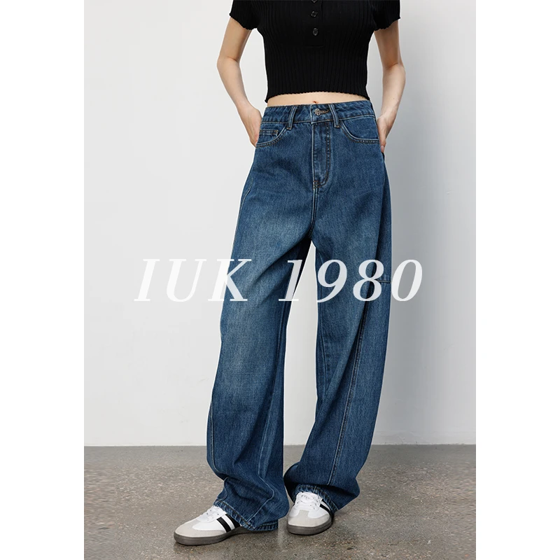 IUK/尤库香蕉牛仔裤堆堆感大牌美式休闲百搭爆宽松显瘦高腰牛仔裤