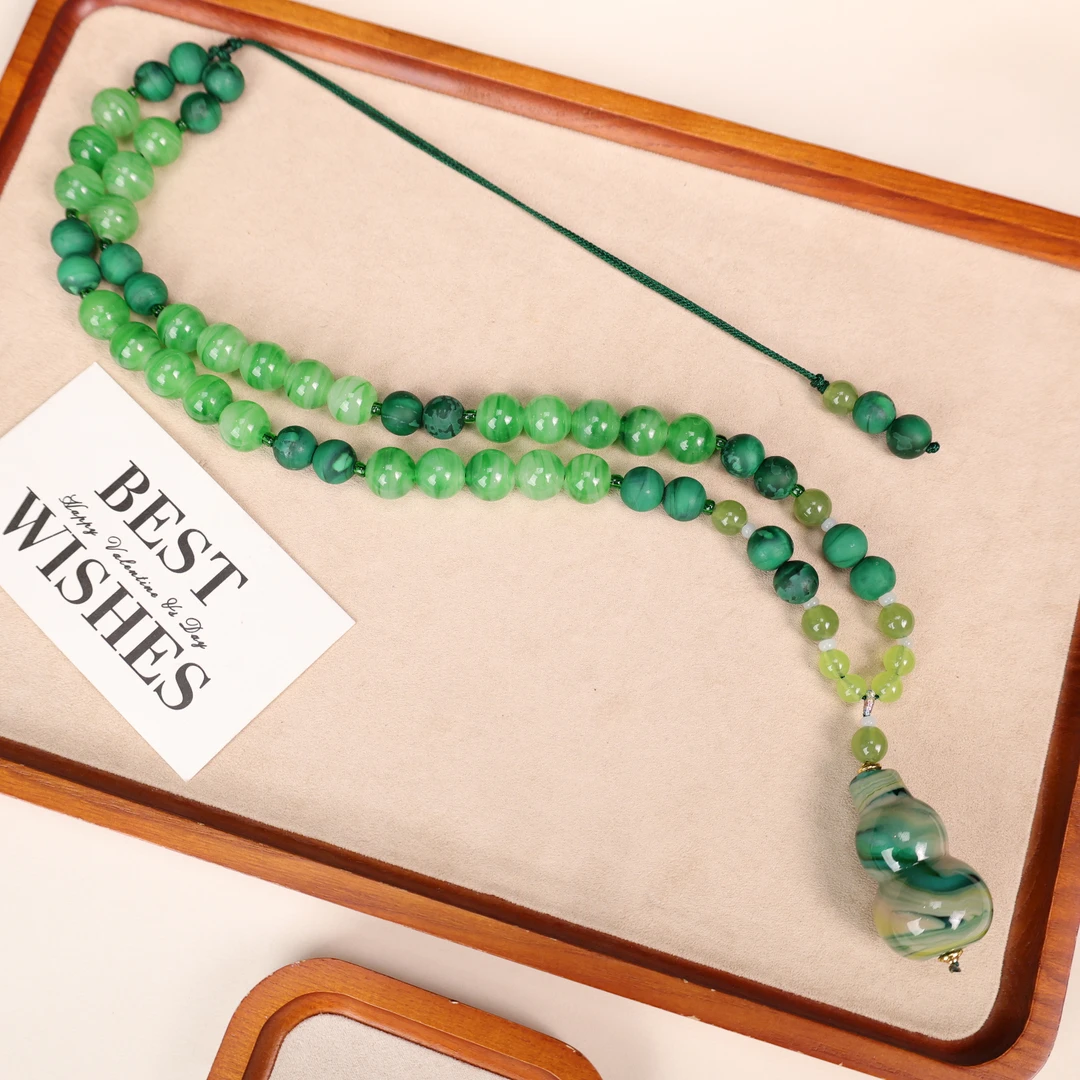 合金项链 LZ2822绿色老料条纹葫芦绿色搅料绿色磨砂绳编琉璃项链