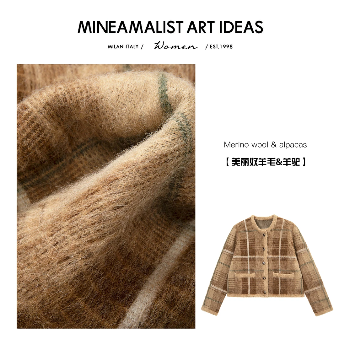 MINEAMALIST ART IDEAS复古RL格纹嵌花圆领短外套ZY1678