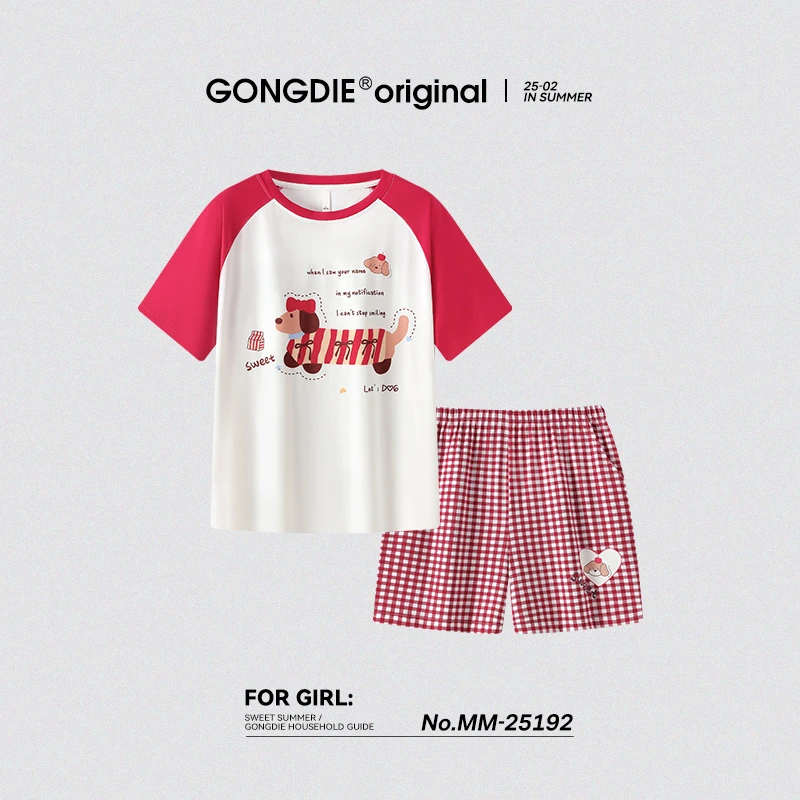 宫蝶【凉感型】腊肠狗睡衣女夏季短袖短裤套装外穿卡通小狗家居服