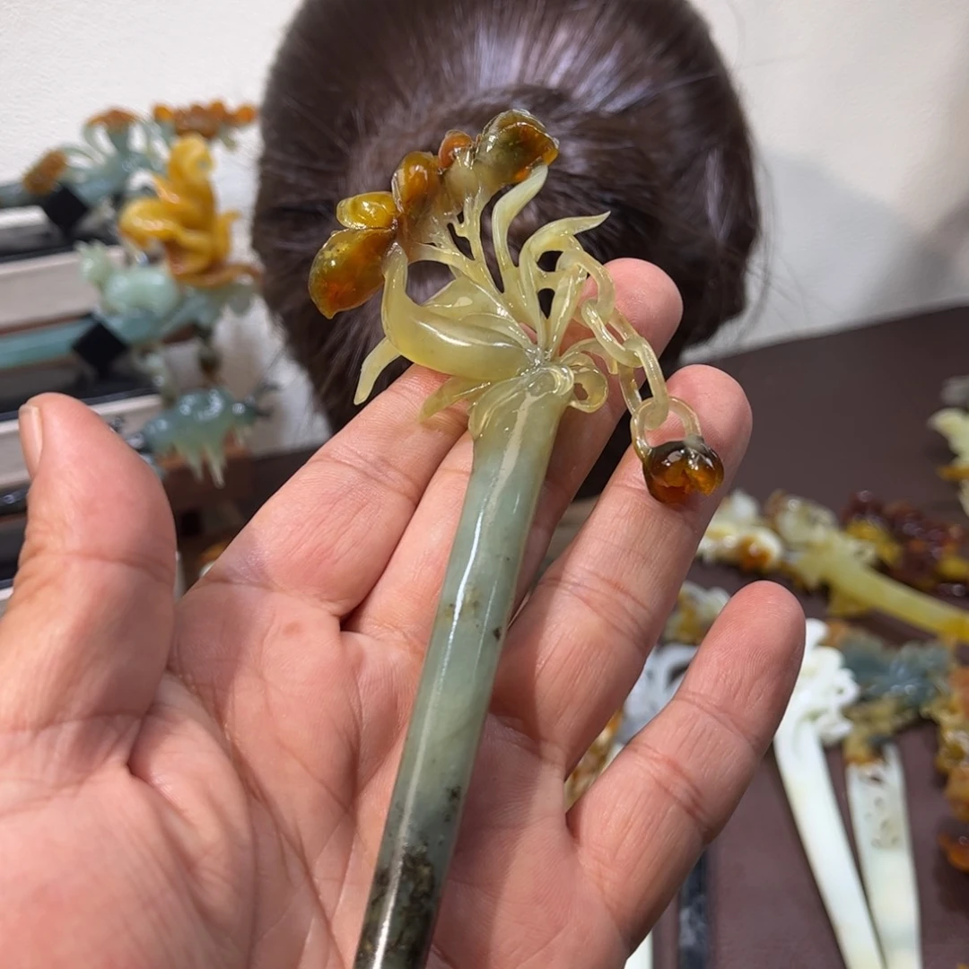 蛇纹石玉发簪合金L***笙