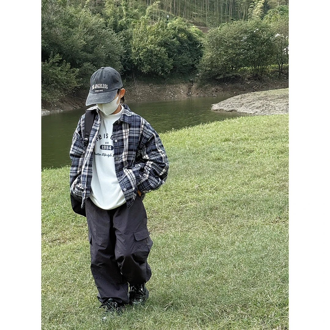 5511男童棉外套2025儿童户外上衣格子夹棉衬衫胖宝宝日系加厚衬衣