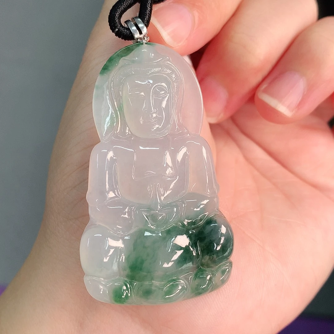 颈饰18K金镶嵌翡翠冰飘绿观音53-31-5.6