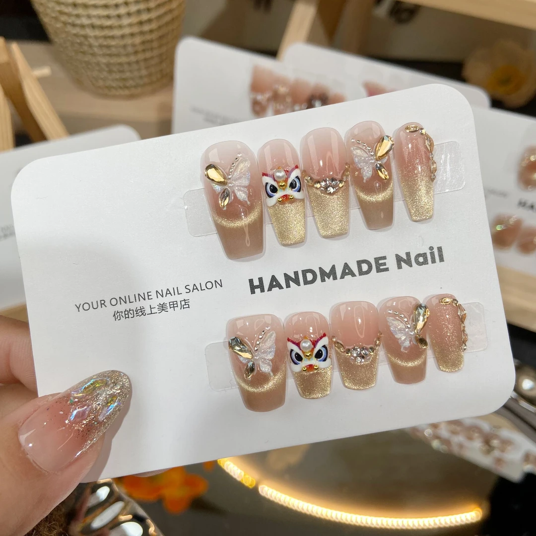 【狮狮如意】春节百搭国风醒狮穿戴式美甲便携式穿戴甲十片装