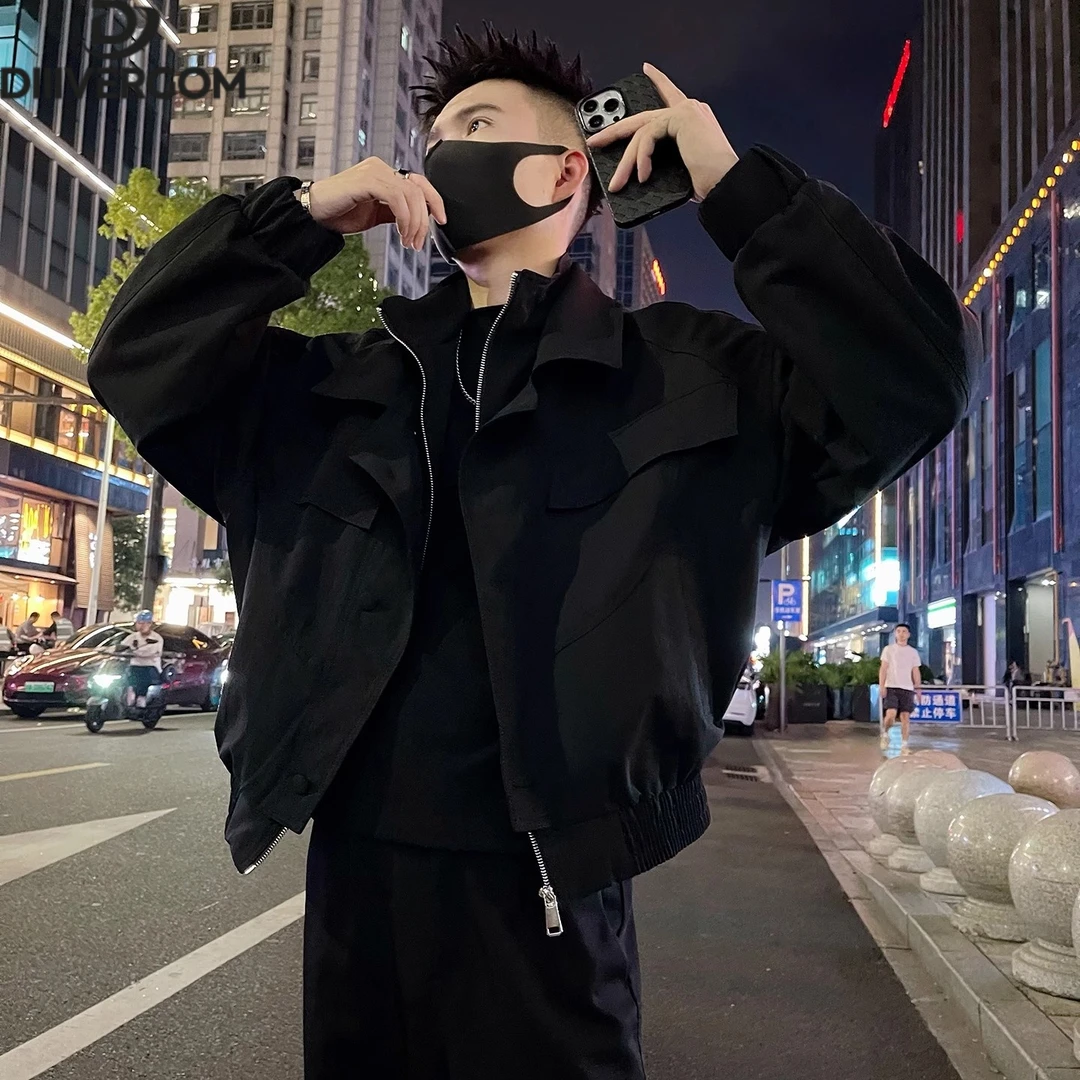 2025新款假两件外套男春秋季爆款工装立领夹克拼接设计感秋装外套