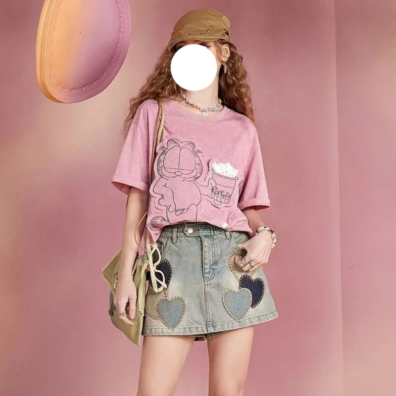 特大码减龄时尚牛仔半身裙女2025夏季新款重工刺绣爱心牛仔裙裤子