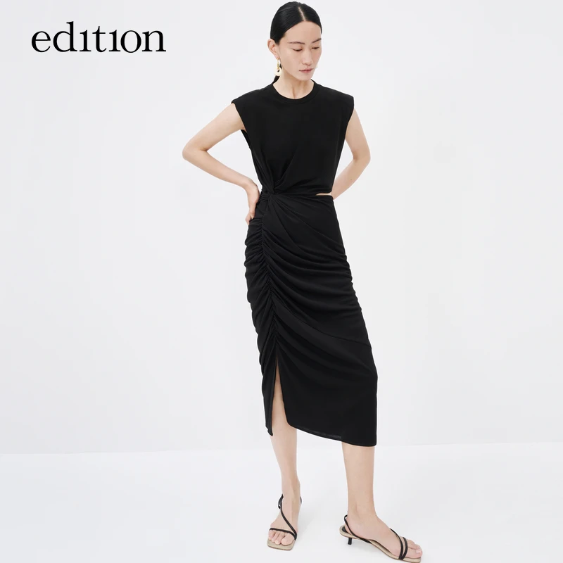 edition夏新款无袖露腰醋酸连衣裙女设计感礼服裙#EBC2DRST30