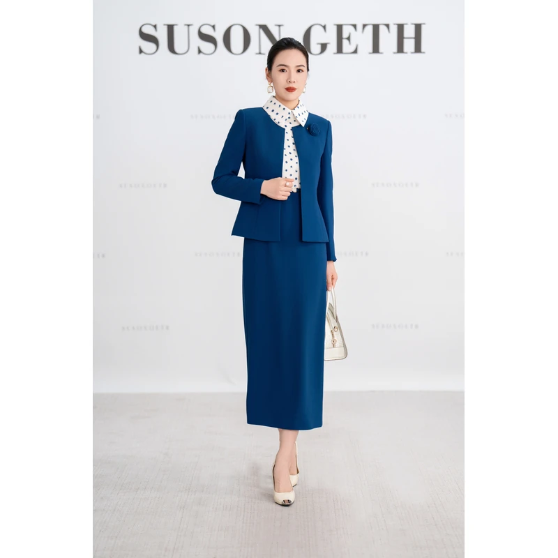 黛蓝雅韵-2025秋季新品衬衫领优雅知性套装