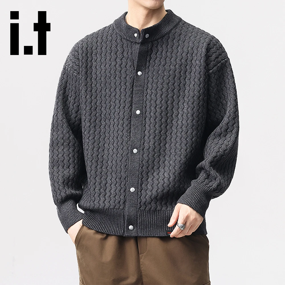 it:CHOCOOLATE秋冬新款针织开衫毛衣个性潮流圆领休闲上衣外套男