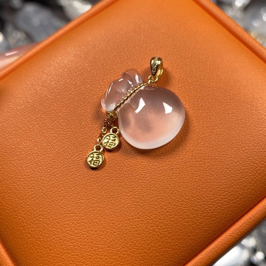 石英质玉银S925镶嵌颈饰黑钢钱袋