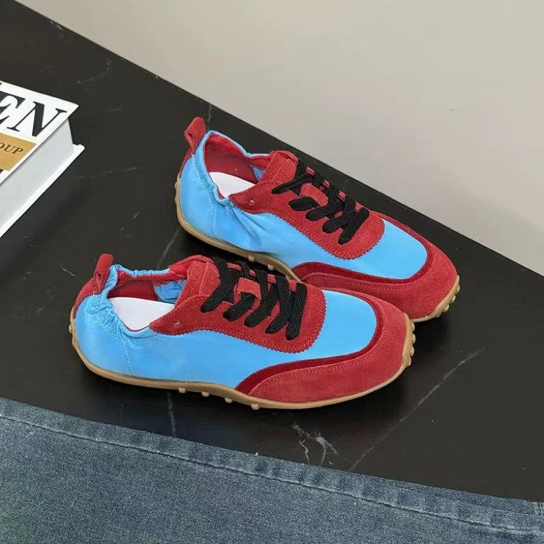 C5511  红蓝  真皮软底德训鞋女2025新款夏季休闲运动软底阿甘鞋