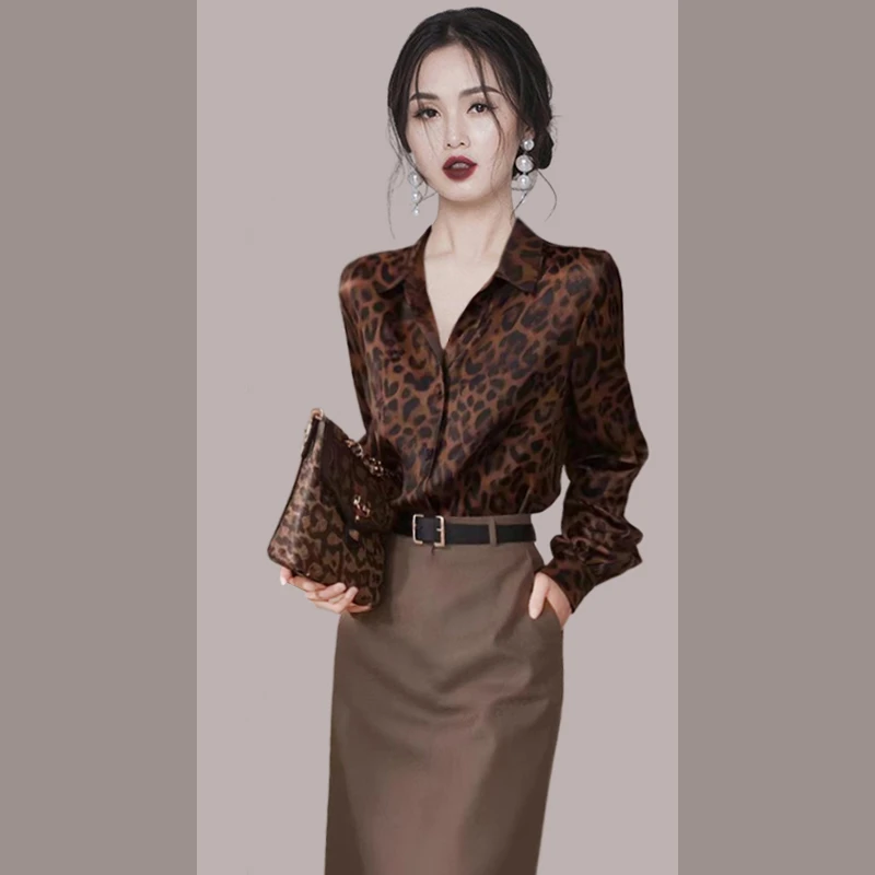 春季贵气穿搭一整套气质女神范轻奢高级感重要场合豹纹衬衫套装裙