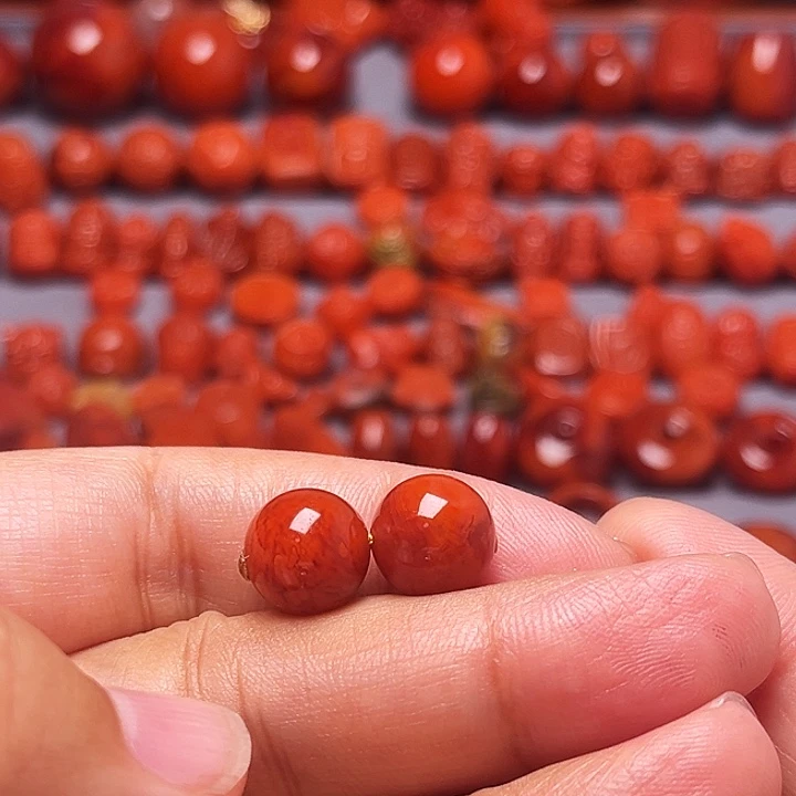 南红玛瑙未镶嵌配饰火焰纹圆珠对珠10.6mm