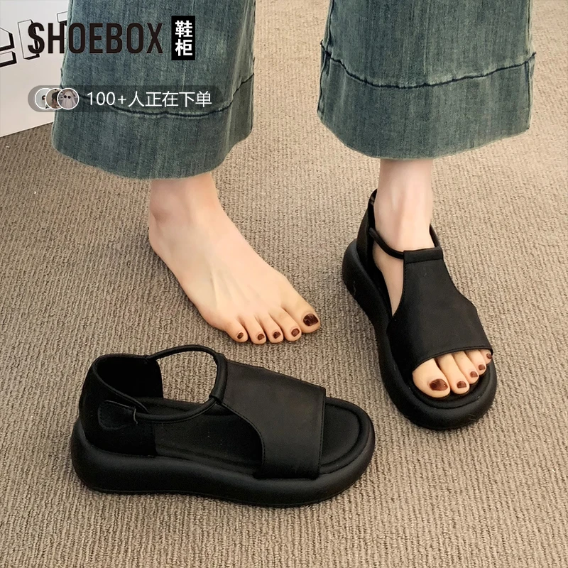 SHOEBOX鞋柜厚底百搭罗马凉鞋女款2025新款爆款配裙子软底凉鞋