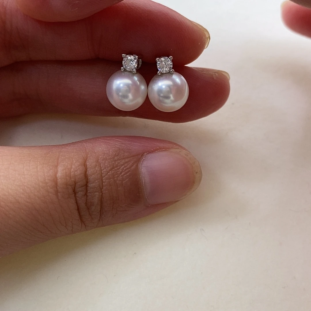 银S925镶嵌淡水珍珠耳饰