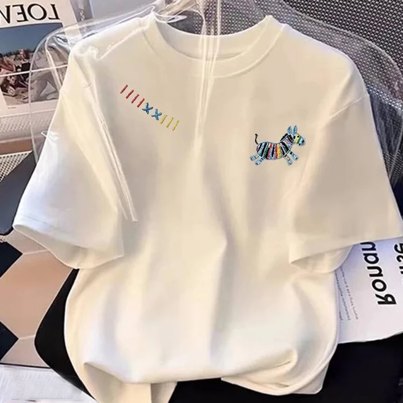 【刺绣款】重磅纯棉圆领短袖T恤百搭男女同款情侣图案