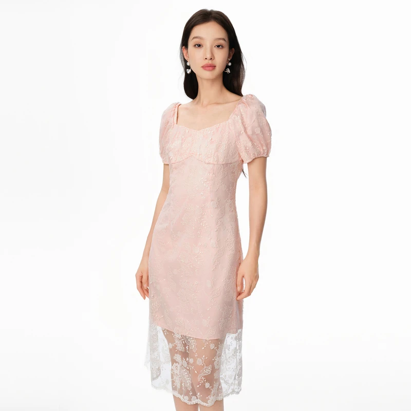 【陈大可专享】DOUBLOVE浪漫重工蕾丝收腰连衣裙小礼服女神裙