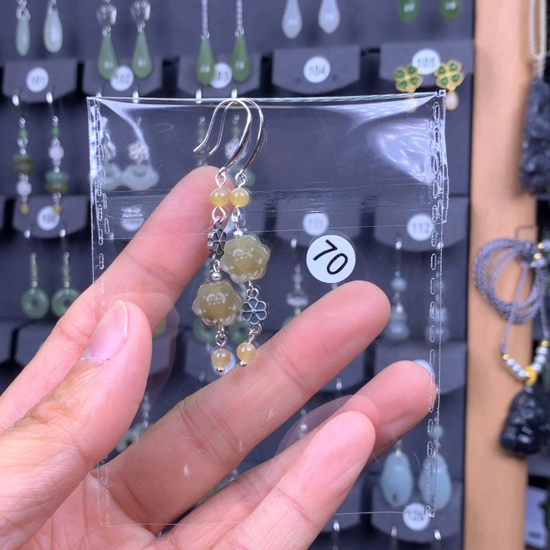 和田玉耳饰银S925镶嵌*️**