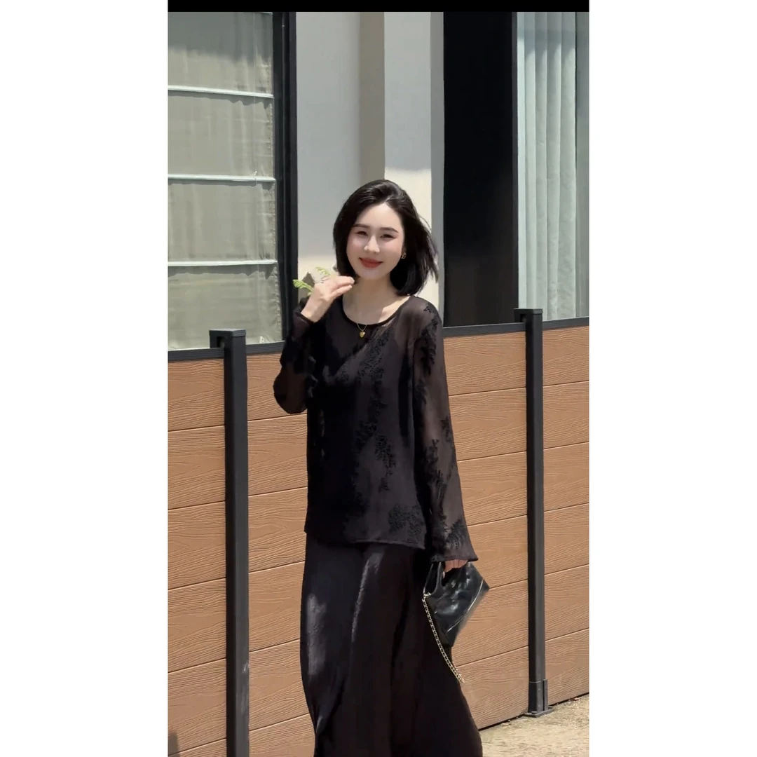 夏日绝美小裙子套装轻奢气质高级感雪纺罩衫上衣醋酸巨显瘦上衣