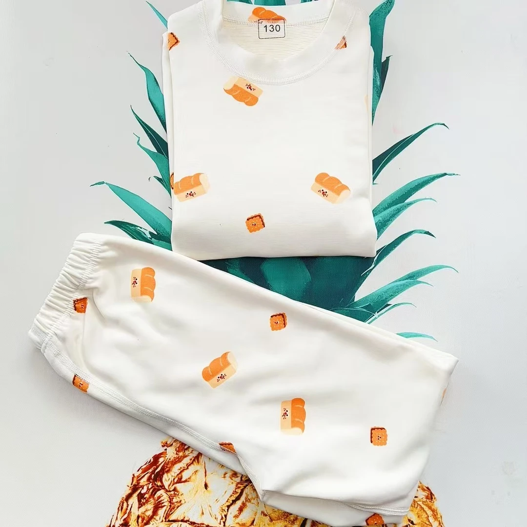 大庆仓30号款白底面包儿童蚕丝羊毛满花套家居服货号H2412库P2-19