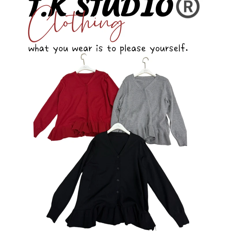 <V领荷叶边>针织开衫女秋冬新款宽松显瘦设计感小众内搭上衣！