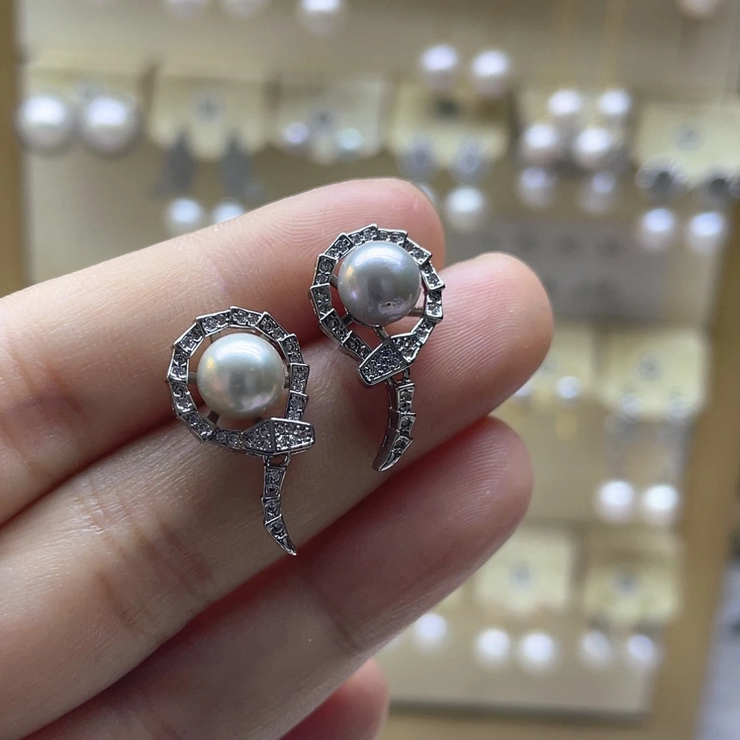 海水珍珠耳饰银S925镶嵌