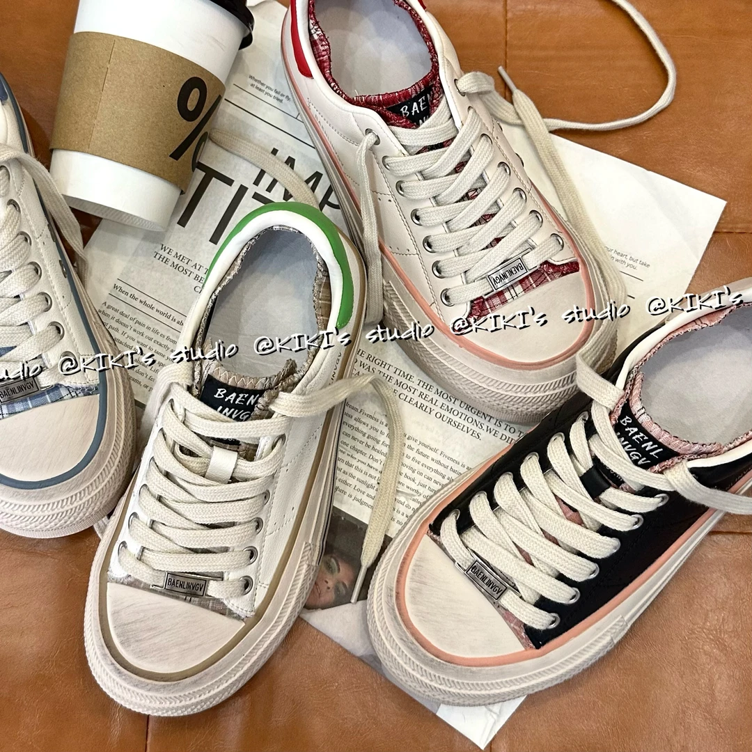 ‘时髦书呆子’+5CM｜藤院风格纹板鞋真皮小白鞋做旧脏脏系带休闲鞋