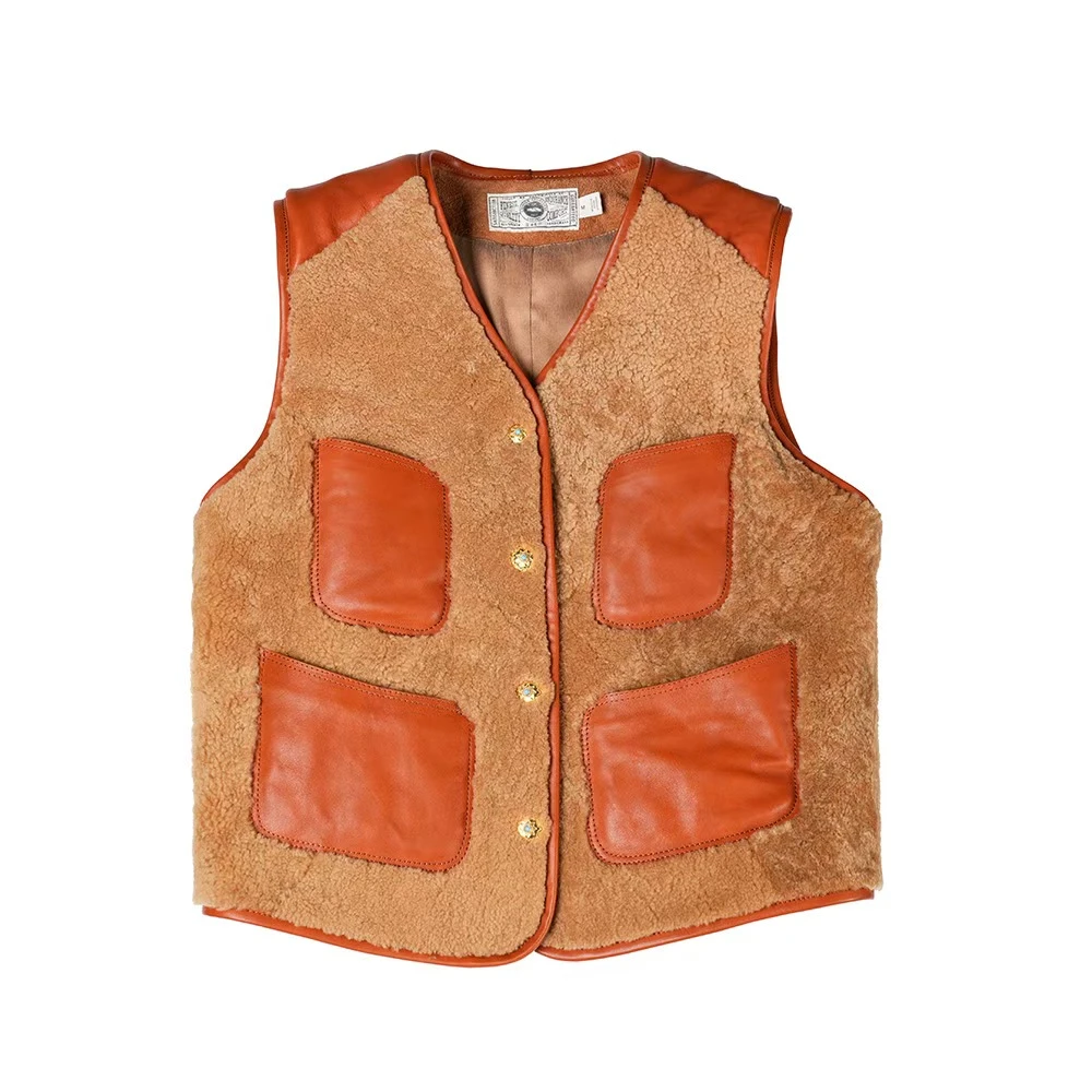 制道手工皮具毛衣加绒加厚户外休闲外套马甲230420