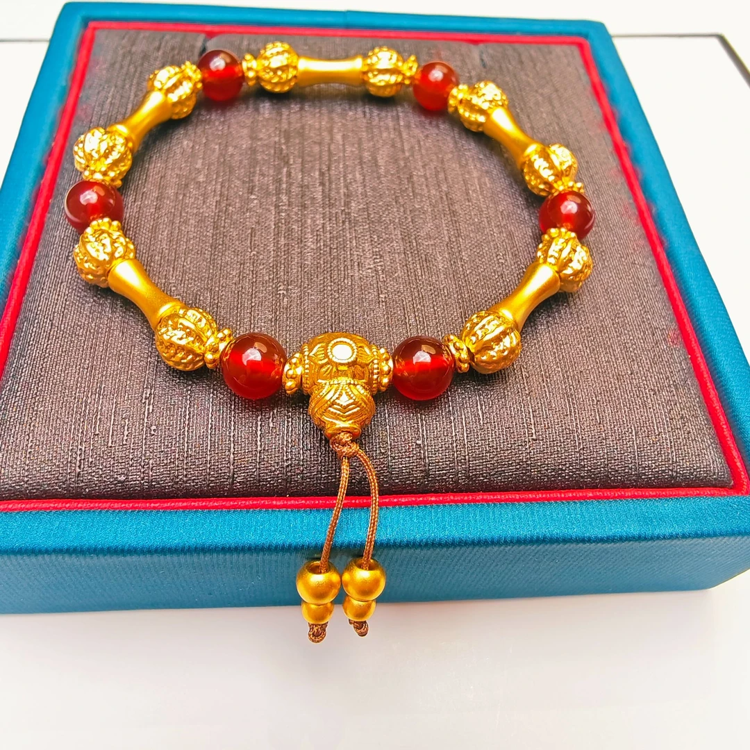 44#足金999  弯管 菩提  葫芦三通（天然红玛瑙配饰）