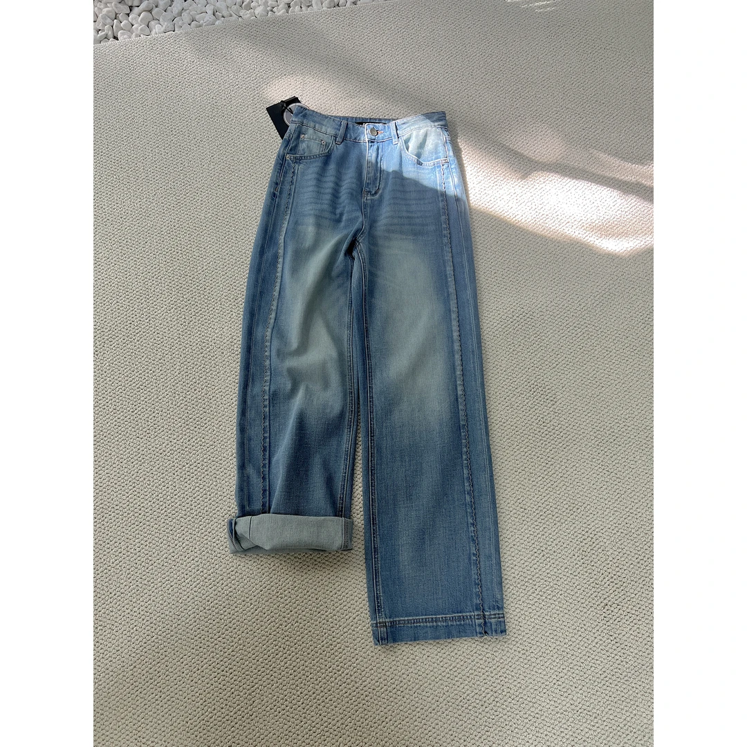 杠条边做旧洗水牛仔裤7F019（清）