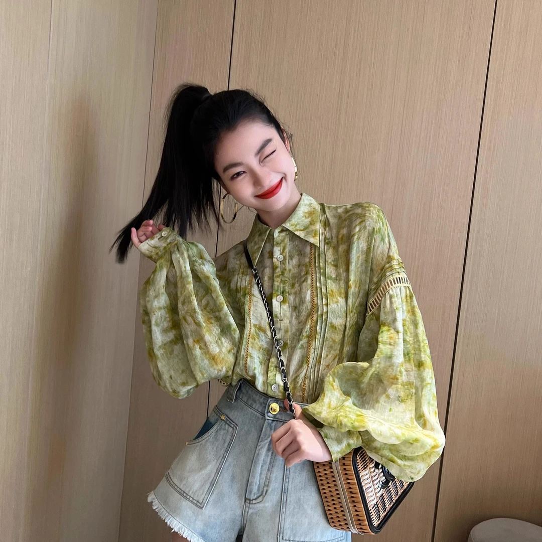 法式灯笼袖衬衫女2025春季新款小众设计显瘦长袖上衣时尚洋气