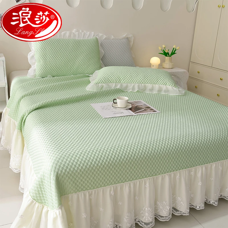 浪莎夏天冰豆豆凉席三件套床裙款公主风凉感可机水洗空调席软席子