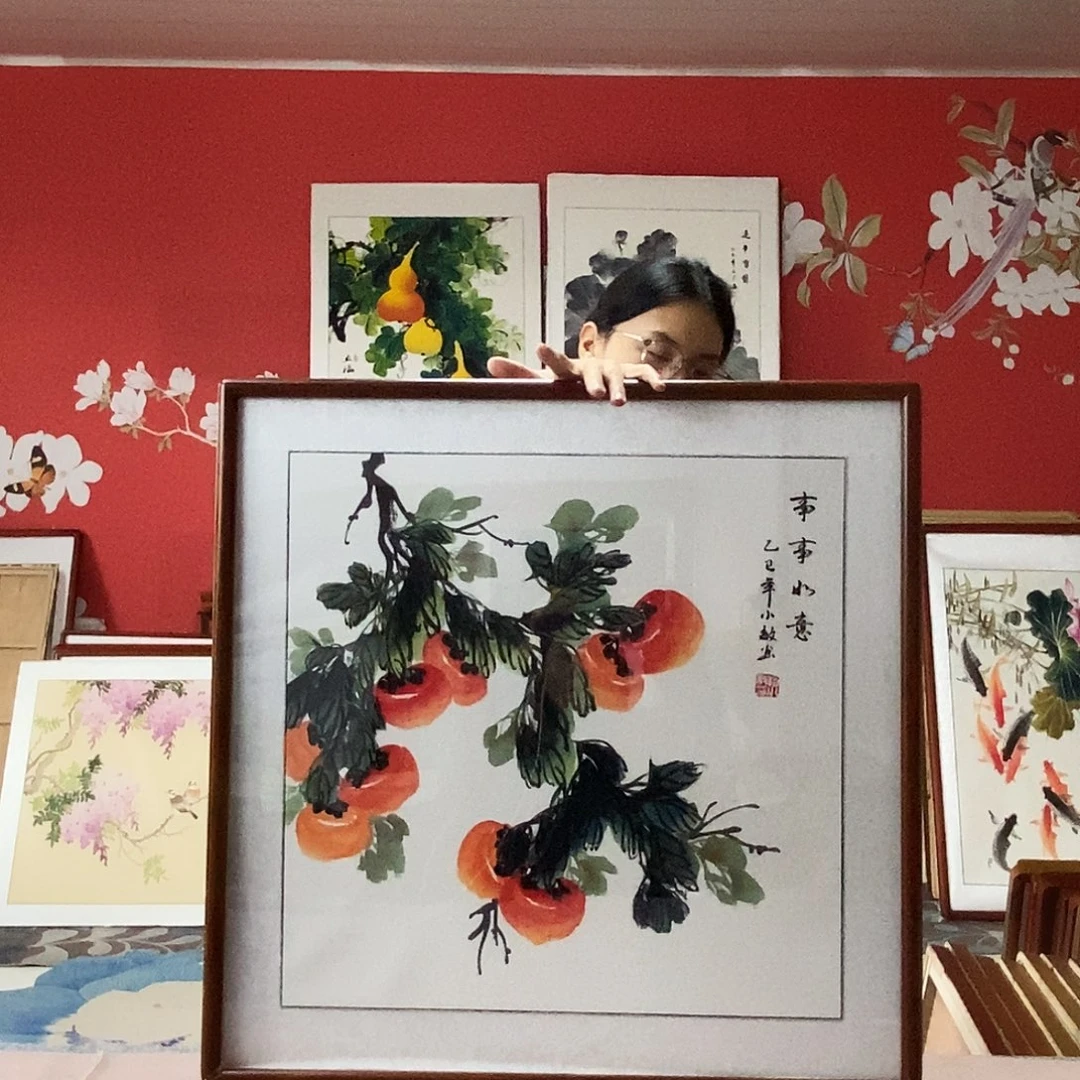 国画手写手绘国画作品带框包邮62✖️62