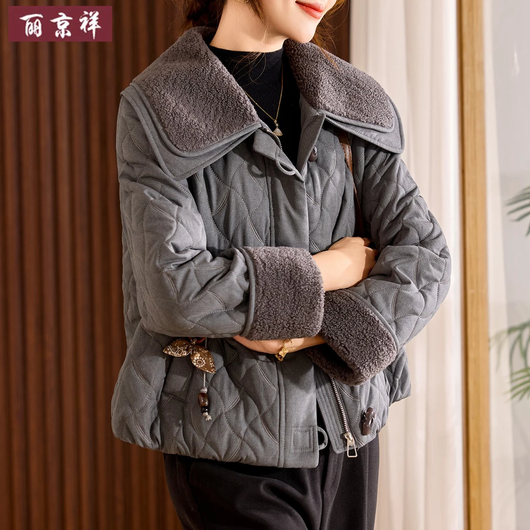 时尚妈妈装冬季短款高贵棉袄新款中老年女士冬装翻领轻薄宽松棉衣
