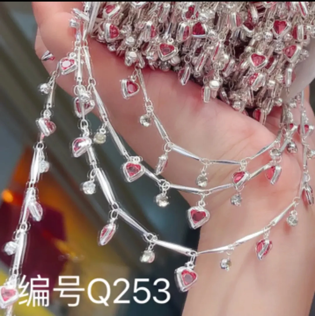 编号253 铜直棍粉色爱心 百搭链条